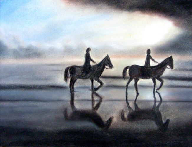 Ghosts on Horses pastel by Adrienne Harvey McCoy