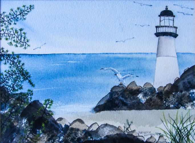 Lighthouse painting by Adrienne Harvey McCoy